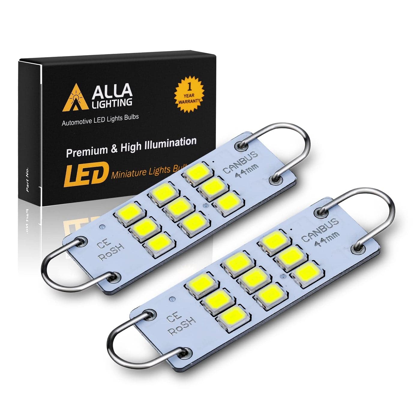 Alla Lighting Festoon 44mm 173 3030 9SMD Rigid Loop Extremely Super Bright White 561 562 567 564 LED Bulbs for Interior Map Dome Luggage Compartment Light Lamps Replacement