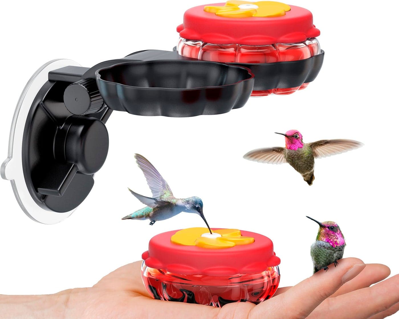Handheld Small Glass Hummingbird Feeders (Set of 2) with Window Suction Mount Base - Window/Handheld or Tabletop Mini Hummingbird Feeders for Outdoors