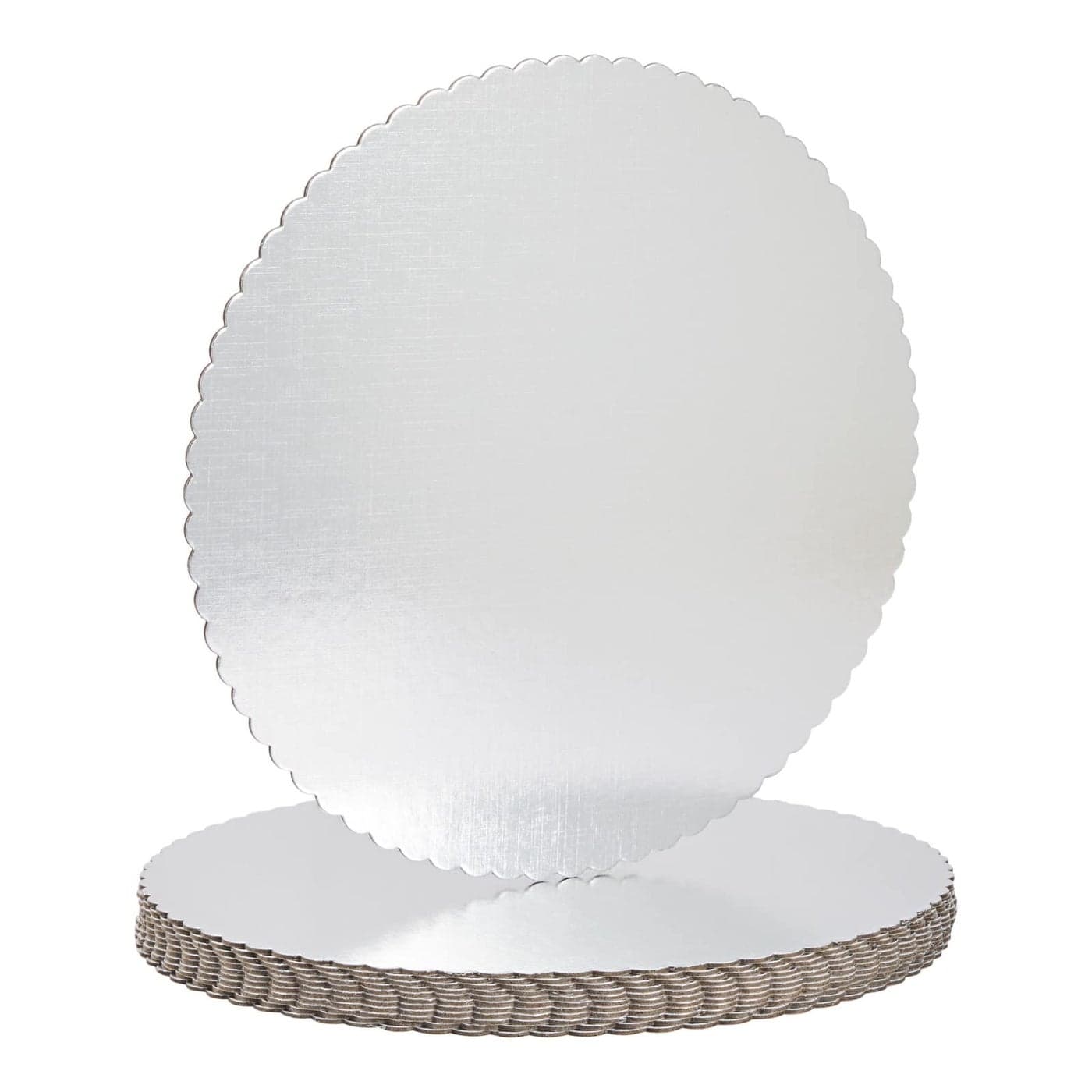 Juvale 12Pack Cake Boards 12 Inch Elegant Round Scalloped Boards for Bakeries Baking Desserts Cake Decorating Sturdy Cardboard Material Disposable Silver 12x12x008 in