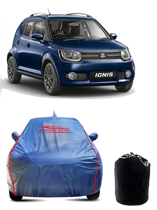 FAMEXON Waterproof Car Body Cover Compatible for Ignis Triple Layer Inner Fabric with Mirror Pockets and Pipein Design Protects from Animals, Heat, Rain & UV Rays (Undark Blue)