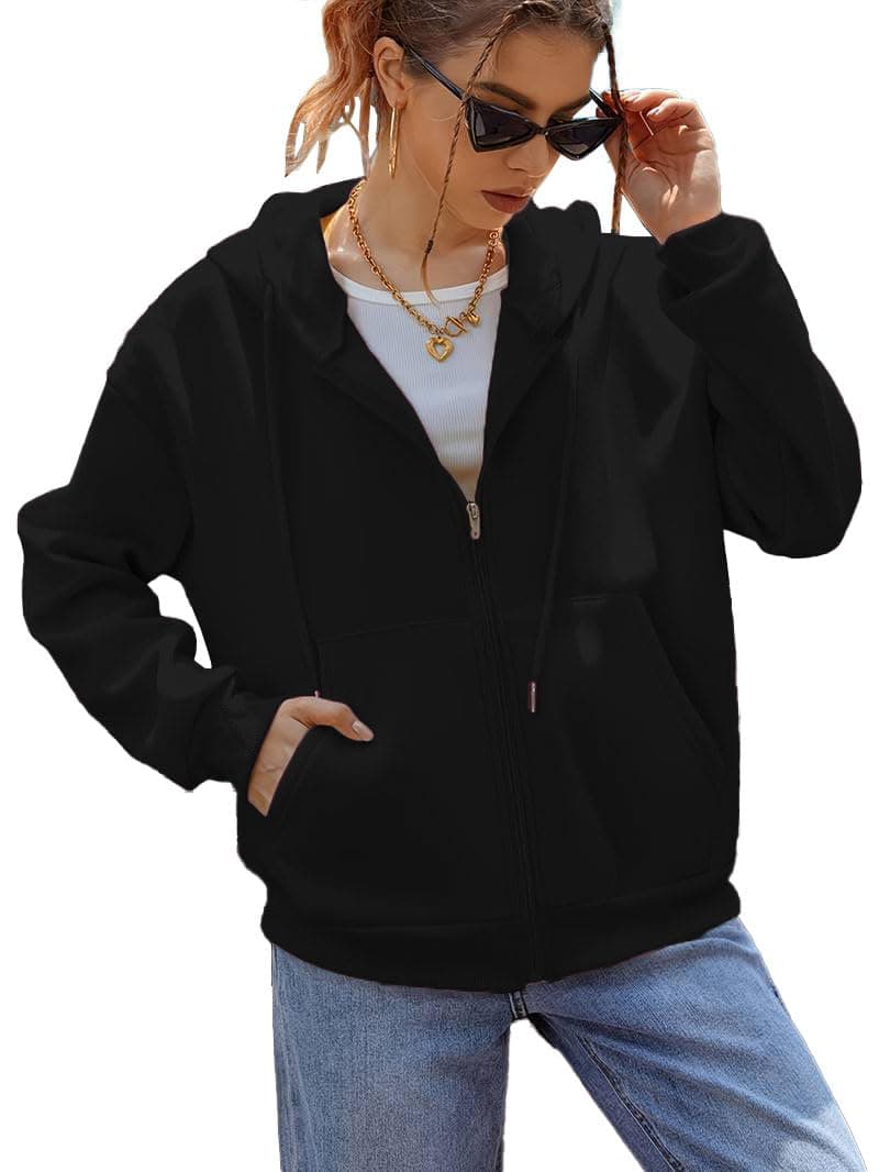TADKEE Women's Wool Blend Neck Hooded Sweatshirt (FN-Pocket-Hoodie-142-Black-L_Black