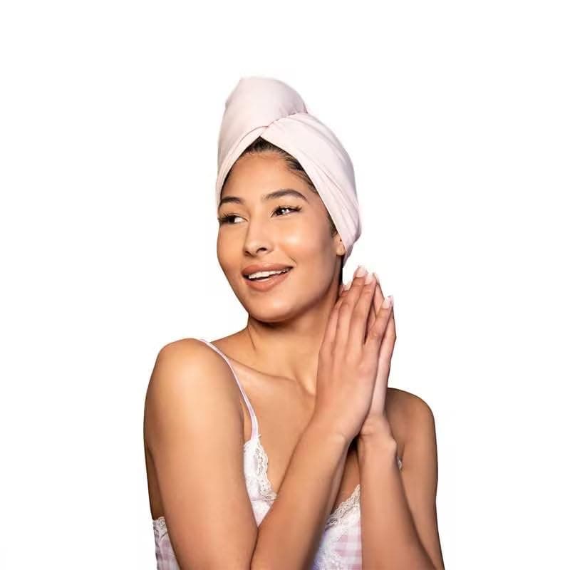 KISMETICS - Tee Shirt Drying Wrap, Frizz Free, Soft & Lightweight&Flexible, Hair Drying Turban, Gentle Drying Towel Wrap with Button, for Long Hair (Pink)