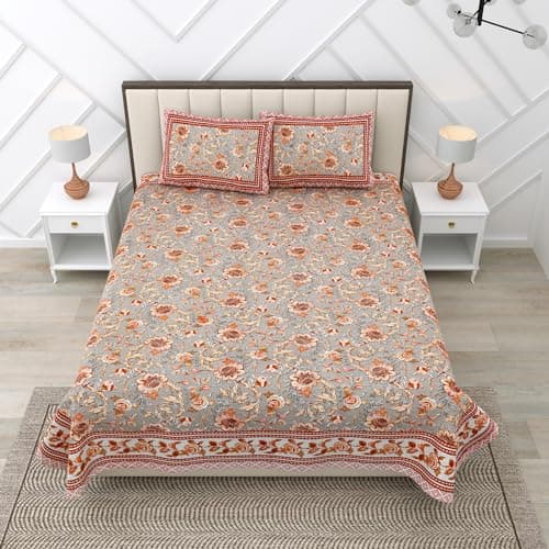 RajasthaniKart Pure Cotton 180 Tc King Size Bedsheet With 2 Pillow Cover - 90X108 (Suitable For King Size Bed Sheet Or Double Bed, Red) Psp 125, Floral