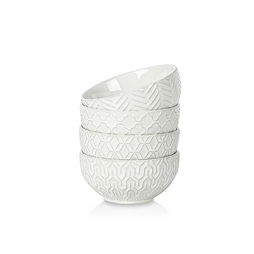 Sureasy Ceramic Ice Cream Bowls Set of 4-12 oz White Small Dessert Bowls for Kitchen, Perfect for Rice, Fruit and Sauce, Microwave & Dishwasher Safe