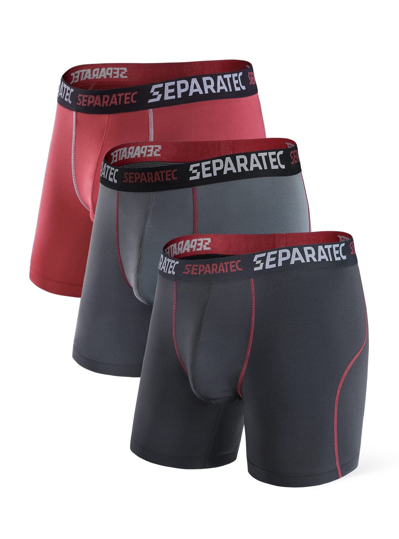 Separatec Mens Underwear with Pouch for balls Anti Chafing Underwear Men Athletic Sport Performance Long Boxer Briefs 3 Pack(L,Black/Dark Gray/Maroon)