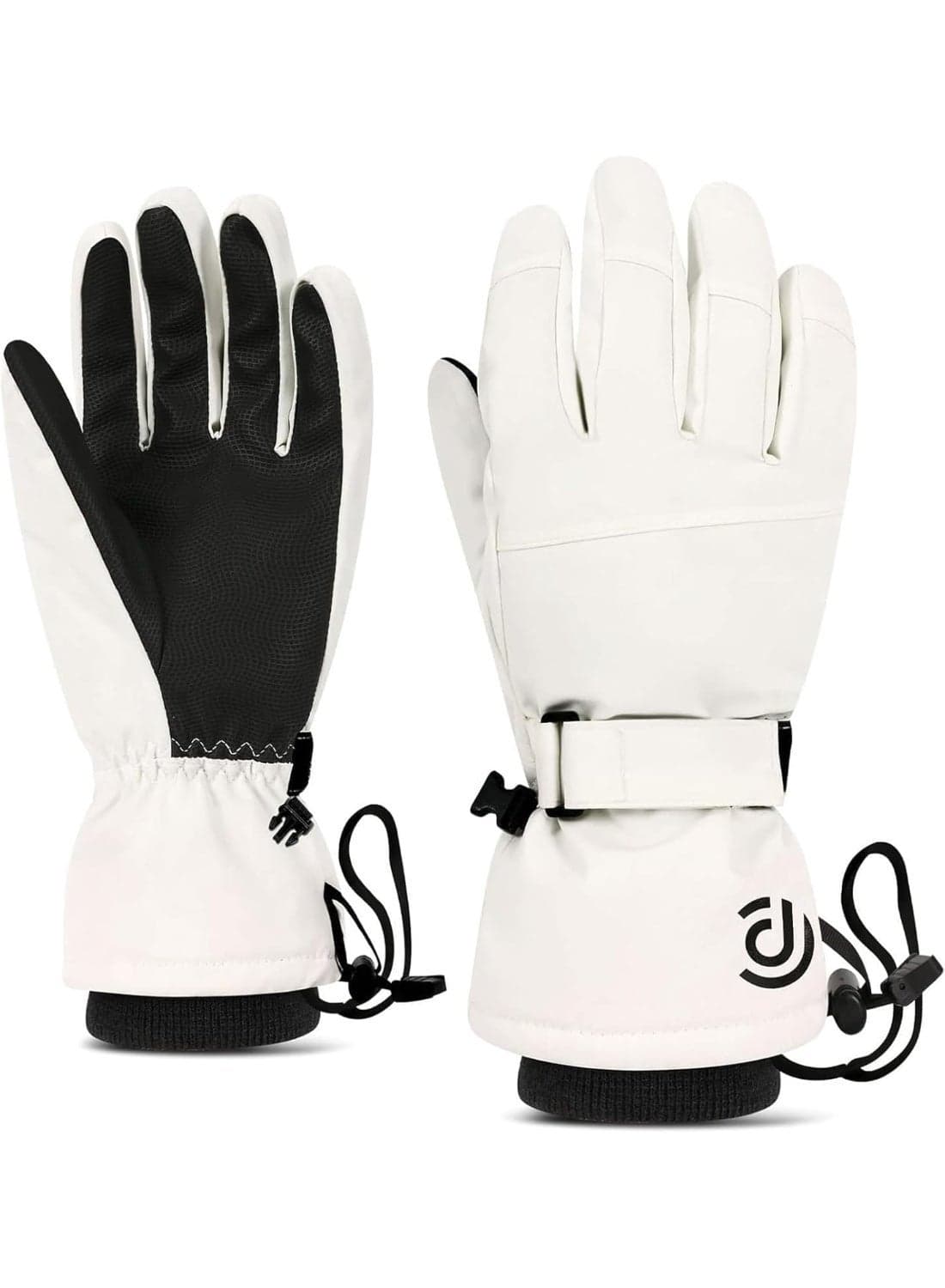 Ski Gloves Women, Winter Waterproof Snowboard Snow Warm Touchscreen Cold Weather Women Gloves White