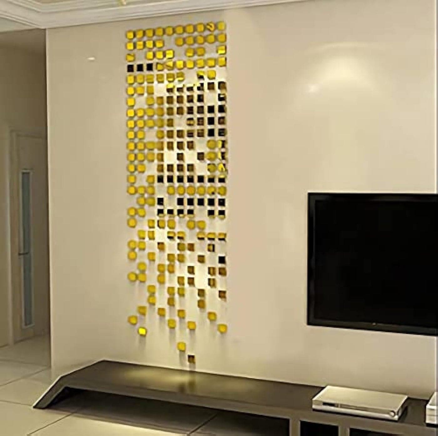 WallDaddy Wall Stickers for Home Decoration 100 Pieces (3cm Each) Square Mirrors Golden Wall Stickers 3D Acrylic Mirror Stickers for Bedroom Home Decor (Golden)