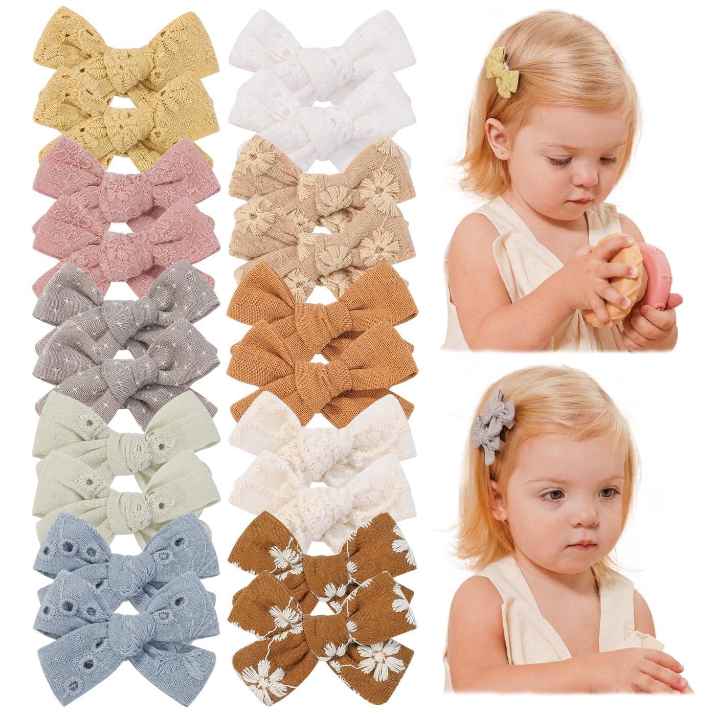 jollybows 20pcs Mini Fully Lined Hair Clips and Bows for Girls Infants Toddlers Kids and Teens 2 Tiny Barrettes for Fine Hair