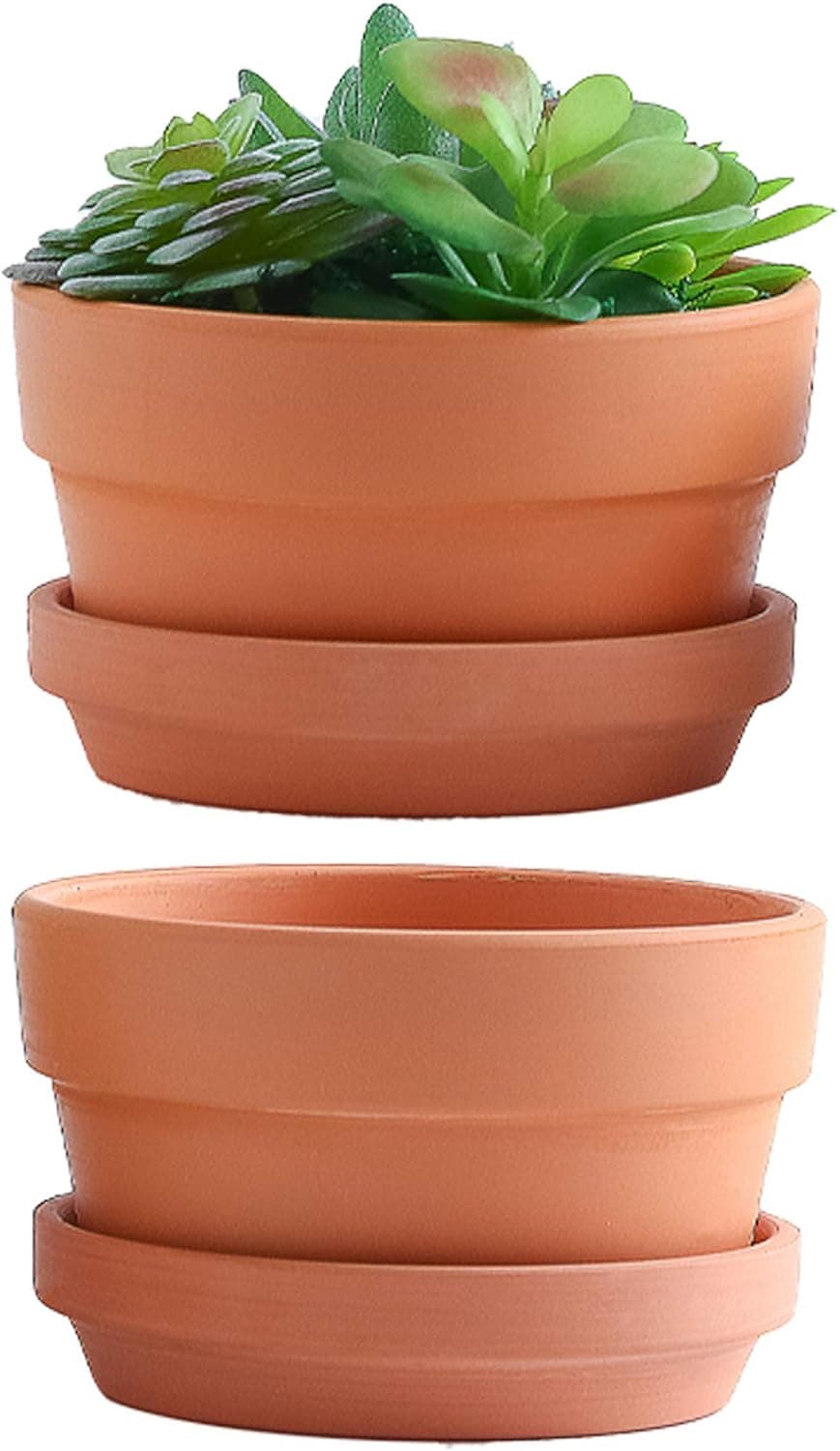 Yishang 7 Inch Terracotta Shallow Planters with SaucerTrayCeramic Flower Clay Plant Pots with Drainage HoleUnglazed Cactussucclent Plant Containers Indoor Garden Bonsai Pots