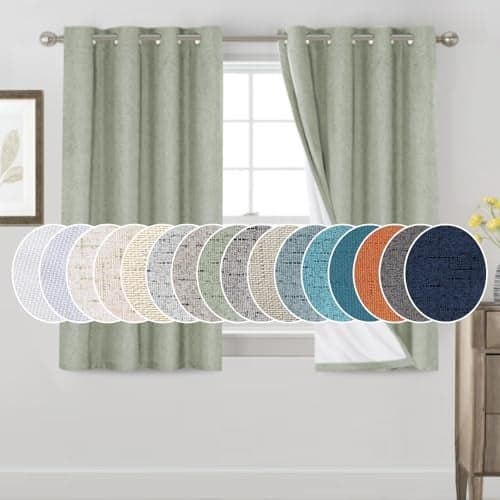PrinceDeco Sage 100% Blackout Curtains 54" Long Blackout Curtains for Bedroom Linen Texture Solid Thermal Insulated with White Liner Luxury Decor for Nursery 52x54 Inch (2 Panels)