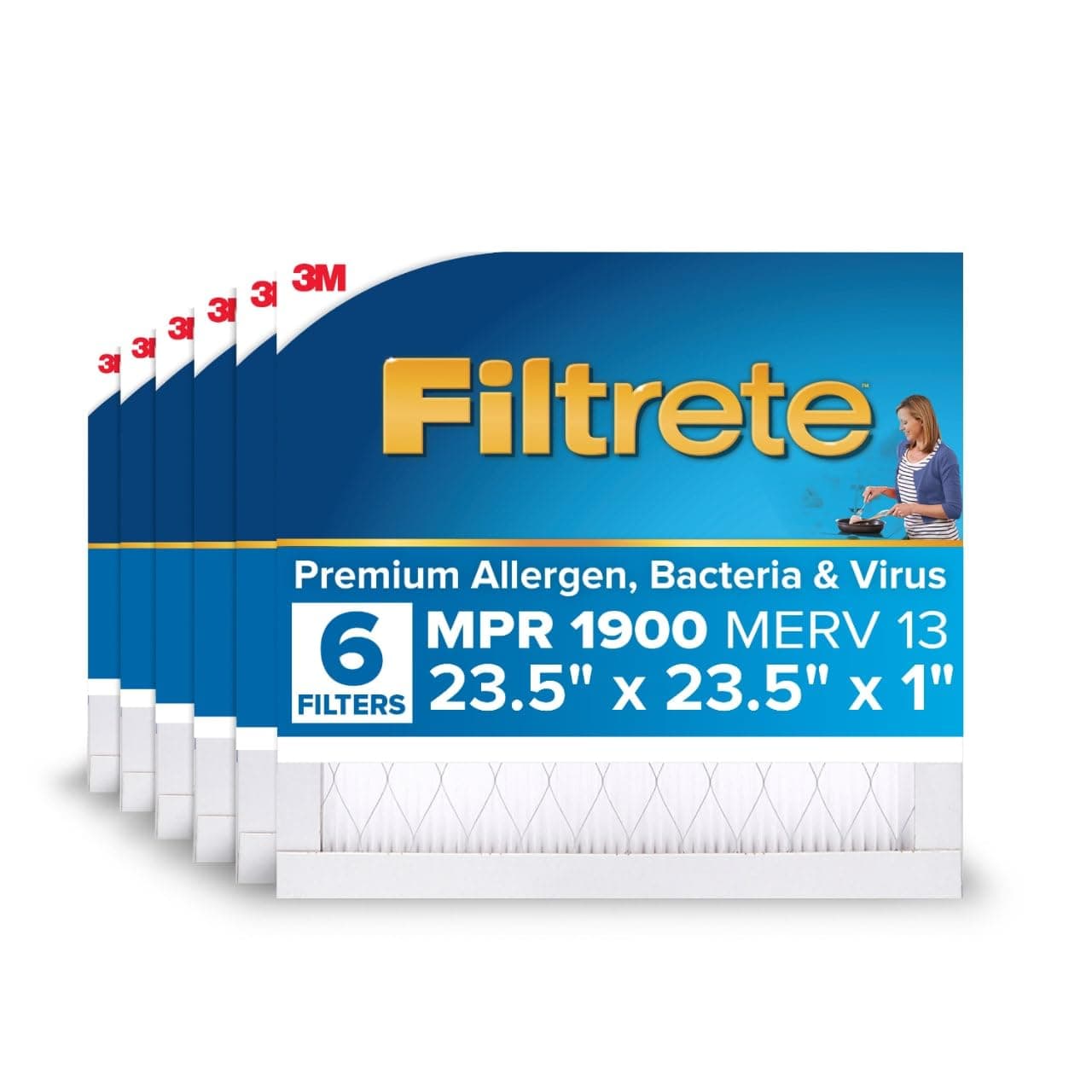 Filtrete 235x235x1 AC Furnace Air Filter MERV 13 MPR 1900 Premium Allergen BacteriaVirus Filter 3Month Pleated 1Inch Electrostatic Air Cleaning Filter6Pack Actual Size 2322x2322x078in