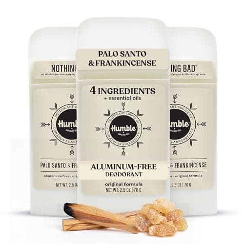 Humble Aluminum-Free Deodorant for Women & Men, Palo Santo & Frankincense - Clean & Fresh Natural Deodorant Stick with Essential Oils for Long-Lasting Odor Control - 3 Pack