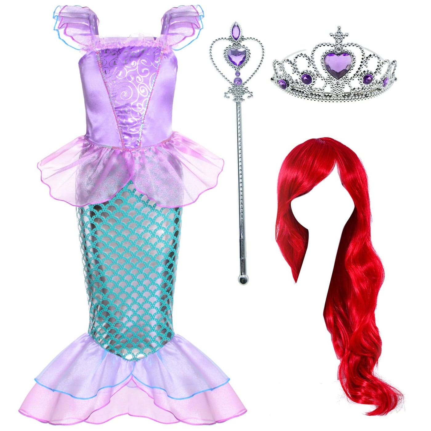 Joy Join Little Girls Princess Mermaid Costume for Girls Dress Up Party with WigCrown Mace Pink 3T 4T