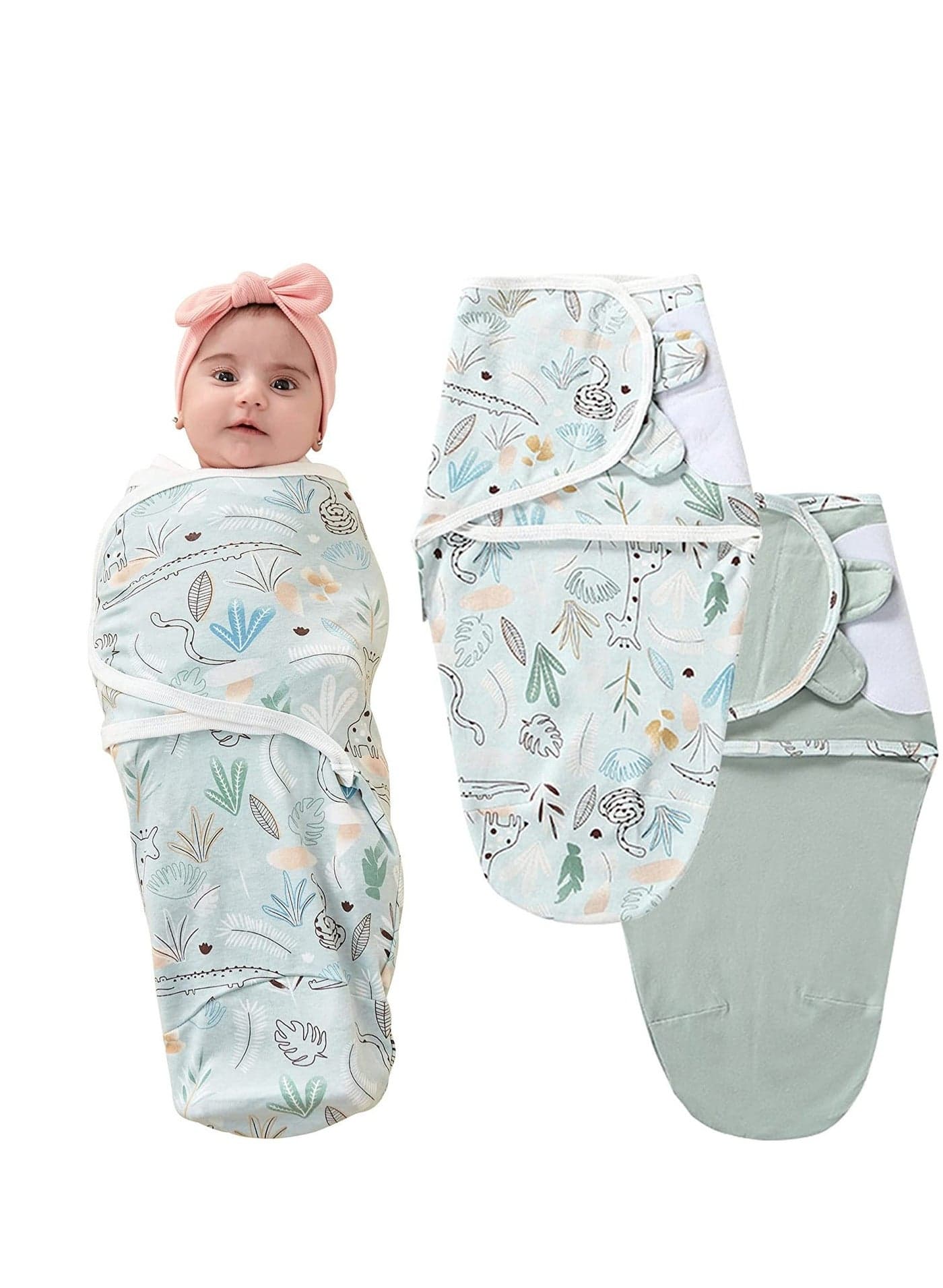 SYOSI Swaddle Blanket Cotton Knit Baby Wrap 1.0 Tog Newborn Wearable Sleep Sacks Girl Boy Essentials Green Garden 3-6 Months 2 Pack