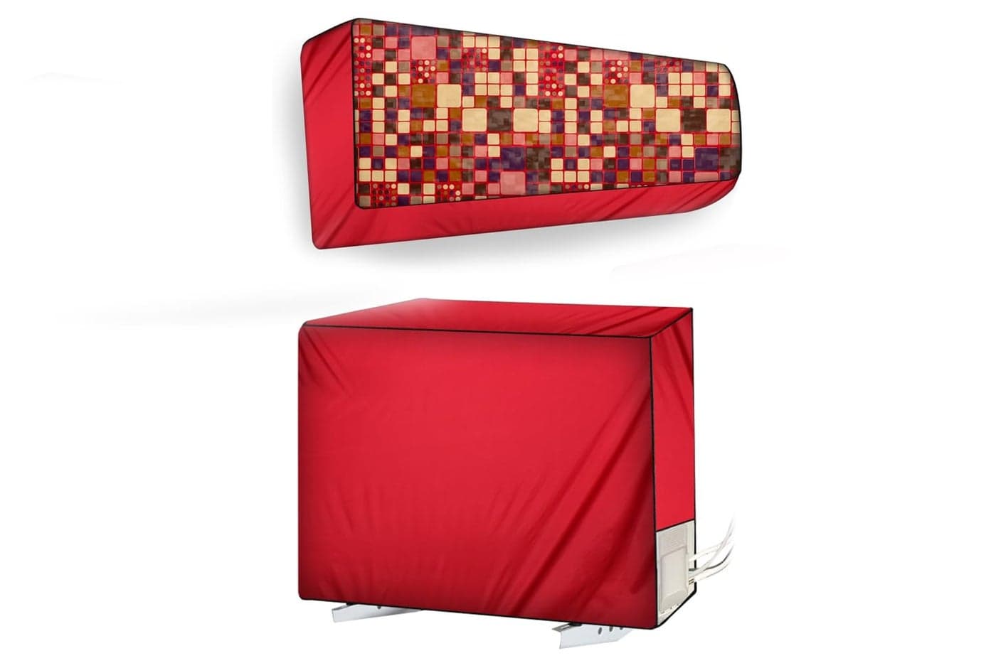 The Furnishing Tree Split AC Cover set of Indoor and Outdoor Unit used for 1.5 Ton Amazon Basics PBAC18K5INV201 Abstract Pattern Brown on Red base