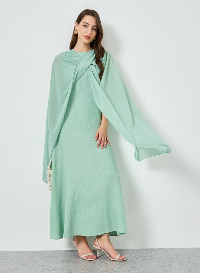 Green Textured Shawl Maxi Dress