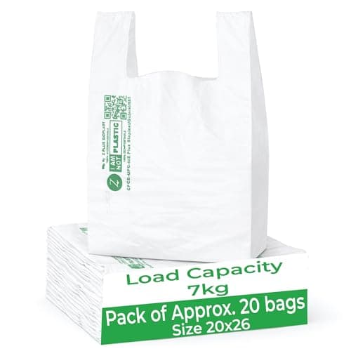 ECOZ Compostable & Biodegradable Carry Bags | Eco-Friendly Plastic-Free Shopping Bag for Grocery, Food, Retail & Vegetables | 20x26 Inch | Approx Pack of 20 | Load 7kg Capacity | for Supermarket