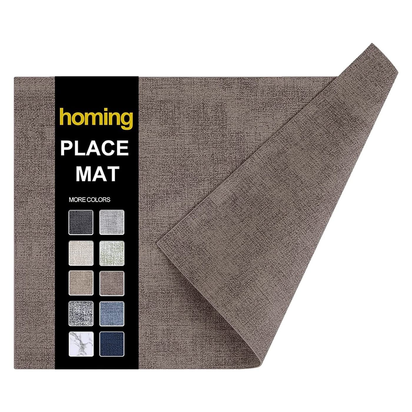 homing Faux Leather Heat Resistant Placemats Set of 6 Waterproof Wipeable Dining PU Place Mats for Indoor Outdoor Easy to Clean Brown