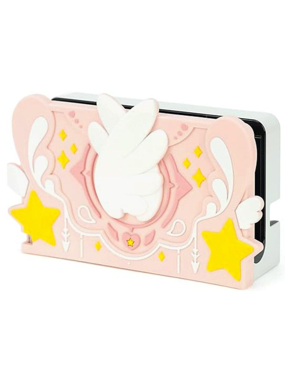 GeekShare Soft Silicone Faceplate Cover for Nintendo Switch/OLED Charging Dock, Anti-Scratch Dock Cover- Star Wings Series Soft silicone Slim Shell Anti-scratch, No Screwdriver Installation (Pink)