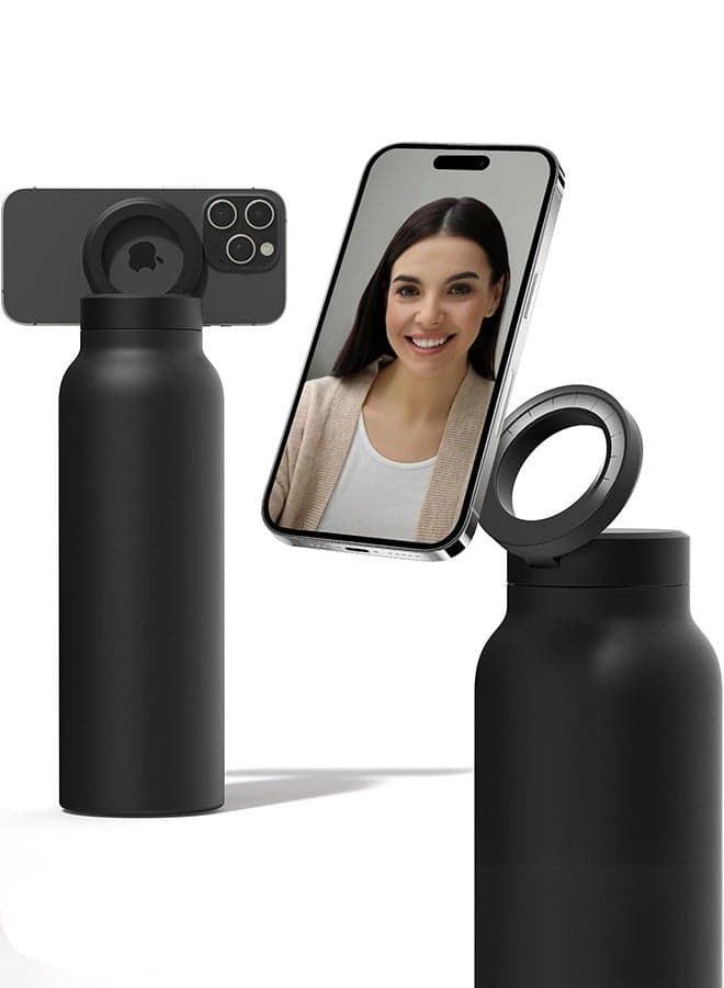 24oz Water Bottle with Magnetic Phone Holder, Stainless Steel Water Bottles Compatible with MagSafe Phone Mount and Tripod for iPhone, Double Walled Insulated tumbler for Gym, Sport