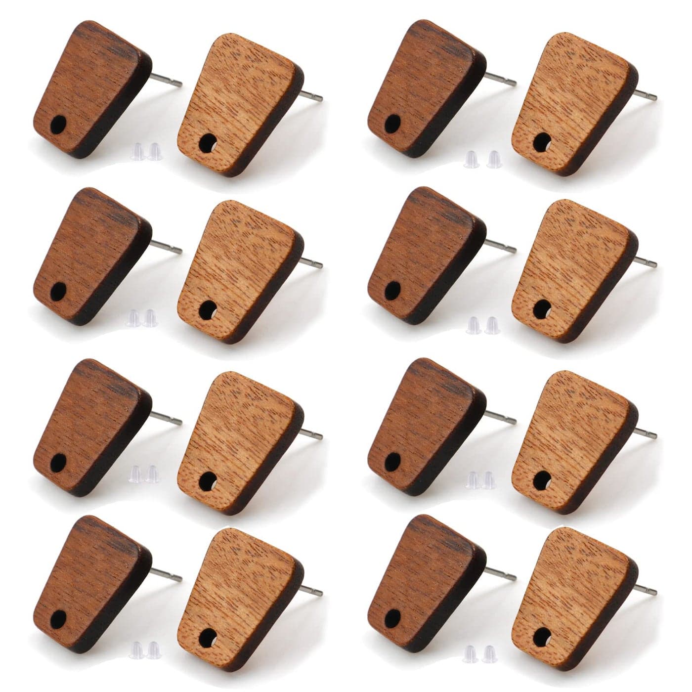 DoreenBeads 30Pcs Natural Wooden Stud Earrings Posts with Loop for Jewelry Making Trapezoid Wood Earring Posts with Ear Backs for Women DIY Earring Making Personalized Jewelry Findings