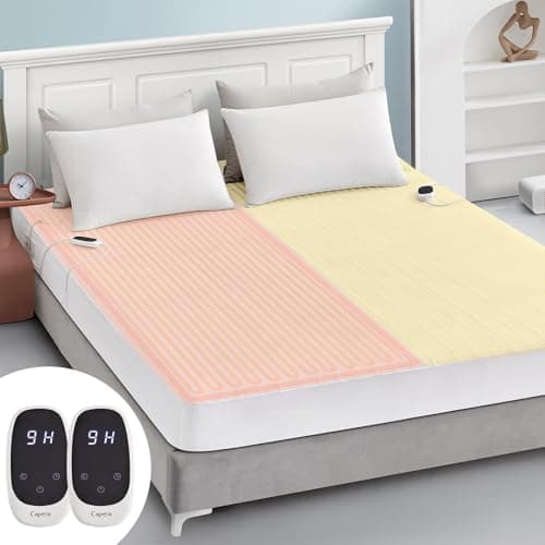 Caperia Heated Mattress Pad Queen Size Electric Mattress Dual Controller Bed Warmer 9 Heat Settings, 1-12 Hours Auto Off Memory Function Deep Pocket, Fast Heating, Machine Washable Queen 60"x80"