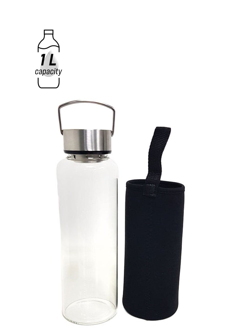 Glass Water Bottle With Protective Cover Clear 1Liters