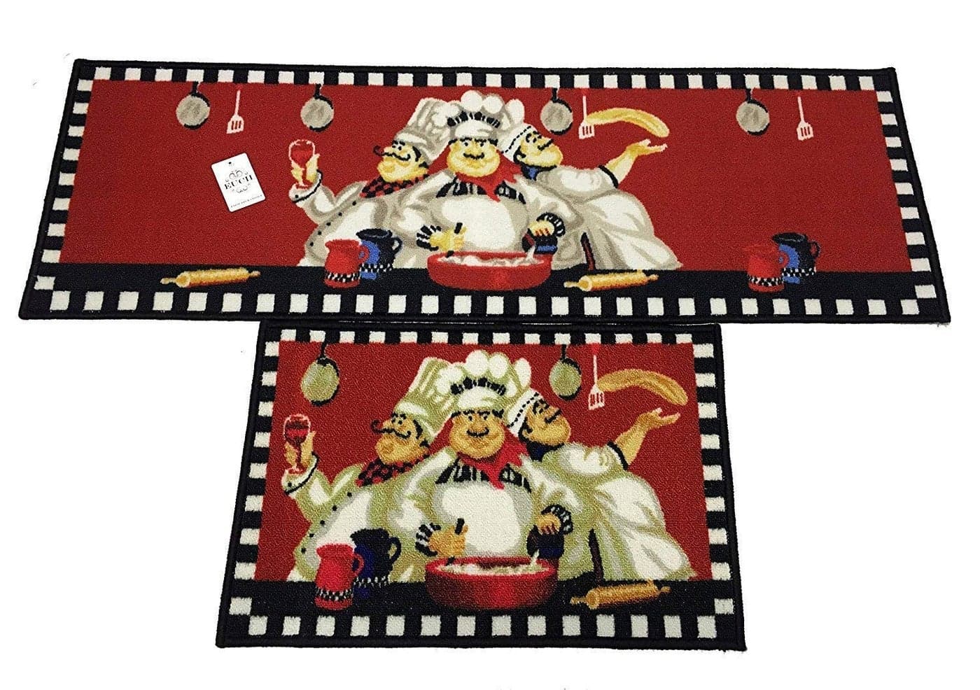 EUCH NonSlip Rubber Backing Carpet Kitchen Mat Doormat Runner Bathroom Rug 2 Piece Sets15x4715x23 Three Chef