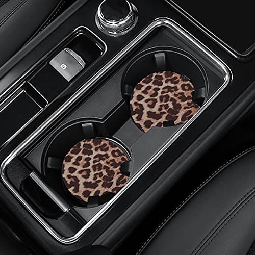 4 Pack Leopard Print Car Coasters, 2.75 Inch Cup Holder Pads for Women - Neoprene Mat for Car Cup Holders