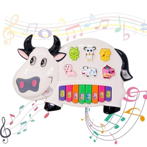 LAALIYA Cow Shape Musical Piano Keyboard Toy for Kids, Baby Piano with Animal Sounds, Light & Music, Mini Keyboard Instrument for Boys and Girls Age 1 to 5 Years+