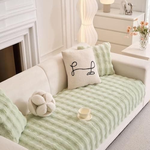 HOMETHREADS Plush Faux Fur Sofa Cover – Ultra-Soft, Thick & Fluffy Sectional Couch Slipcover with Anti-Slip Design, Washable Furniture Protector for Lasting Comfort (Light Green, 1 Seater | 70x90cm)
