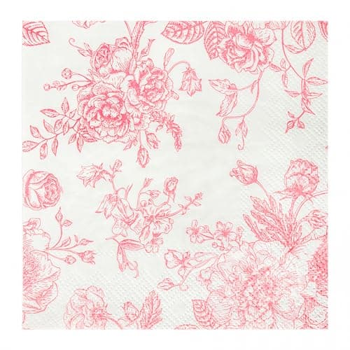 100 Floral Cocktail Napkins Pink and White Toile Paper Napkins 5” Vintage Pink Flower Bouquet Disposable Hand Towels for Mothers Day Bridal Baby Shower Tea Party Supplies