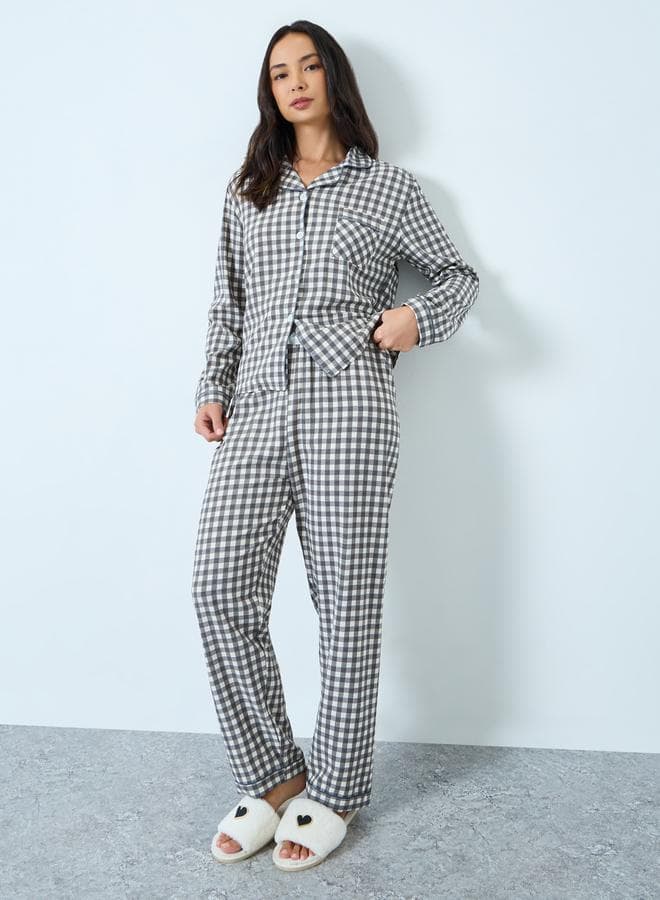 Black Gingham Check Shirt and Pyjama Set
