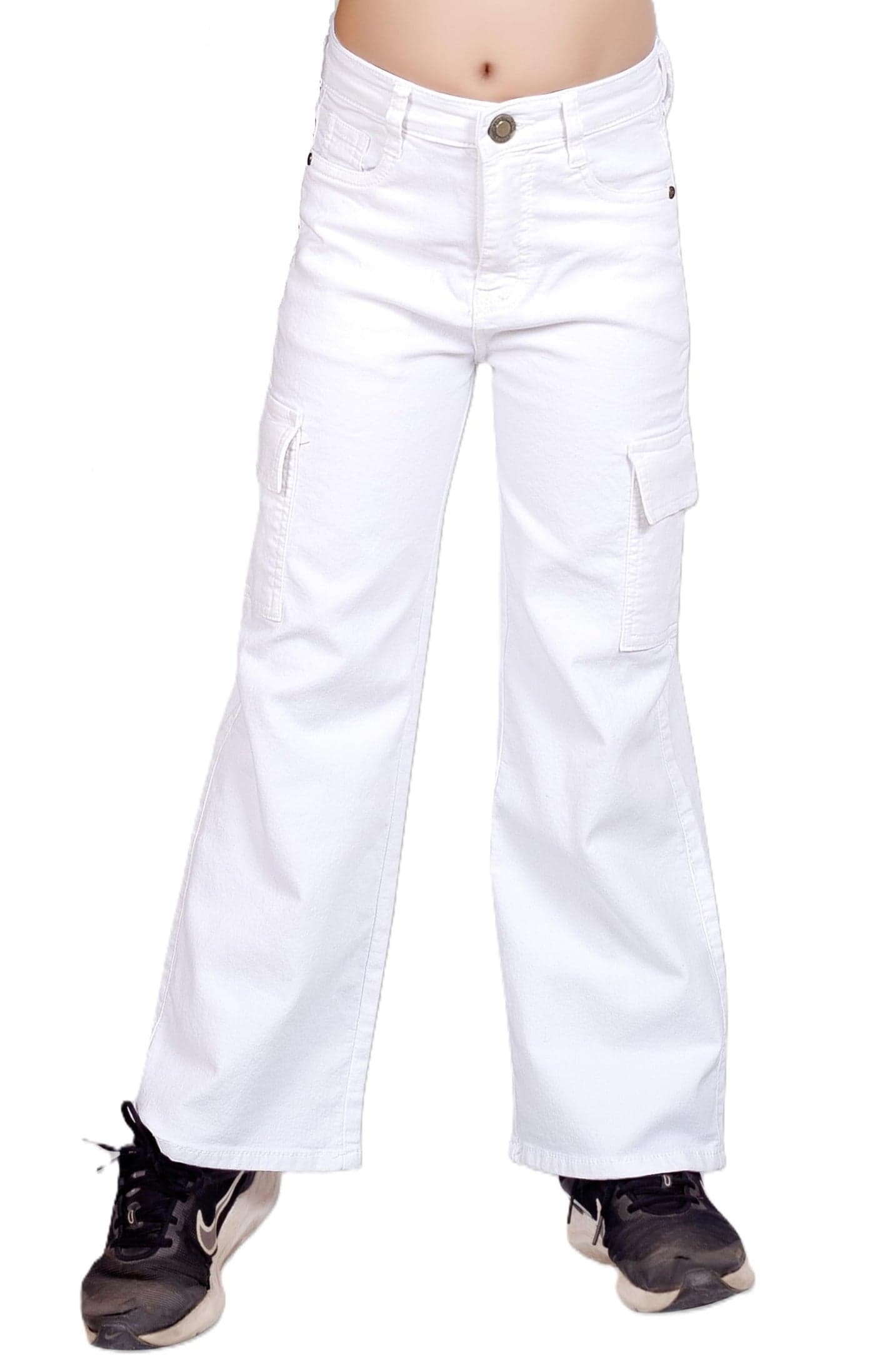 ADBUCKS Stretchable High Rise Cargo Style Straight Fit Jeans for Girls (in, Age, 12 Years, 13 Years, White)