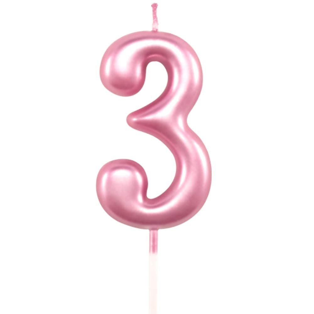 3rd Birthday Candle Three Years Pink Happy Birthday Number 3 Candles for Cake Topper Decoration for Party Kids Adults Numeral 30 23 37 33 13