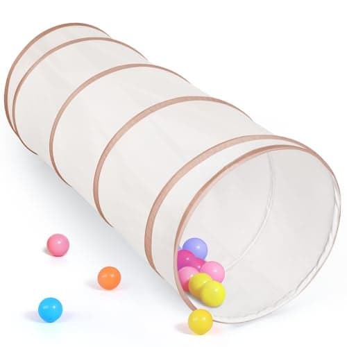 Moncoland Kids Play Tunnel Tent for Toddlers Pop Up Crawl Tunnel Toy for Baby or Pet with Neutral Color Collapsible Gift for Boy and Girl Play Tunnel Indoor and Outdoor Game Beige Tunnel