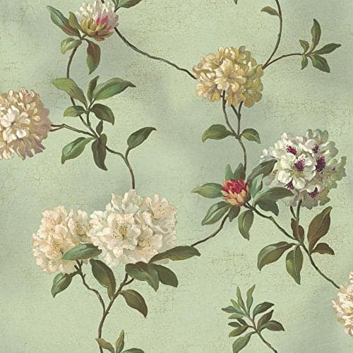 York Wallcoverings Green Book Rhododendron/Script Removable Wallpaper, Spa Green/White/Gold