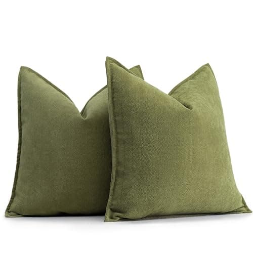 ZWJD Olive Green Pillow Covers 20x20 Set of 2 Chenille Throw Pillow Covers with Elegant Design Soft and Luxurious Decorative Throw Pillows for Couch, Bed, and Home Decor