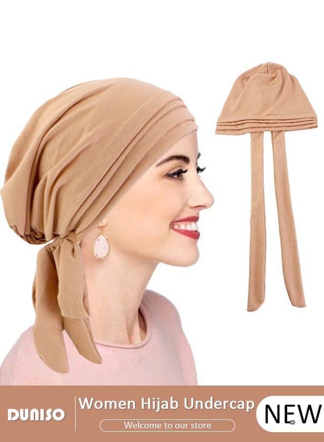 Women Hijab Undercap Islamic Muslim Under Hijab Cap Back Closure Fashion Solid Color Hijab Jersey Headband Inner Under Scarf Hat Hijab Cap with Tie Head Wrap Hat for Women Girls