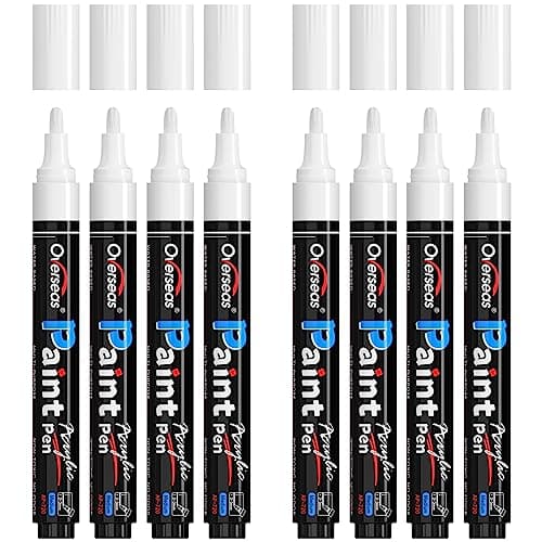Overseas White Acrylic Paint Markers 8 Pack Medium Tip Acrylic Paint Pens Water Based Quick Drying Waterproof Non Toxic Permanent Markers for Rock Wood Plastic Metal Canvas Glass Fabric