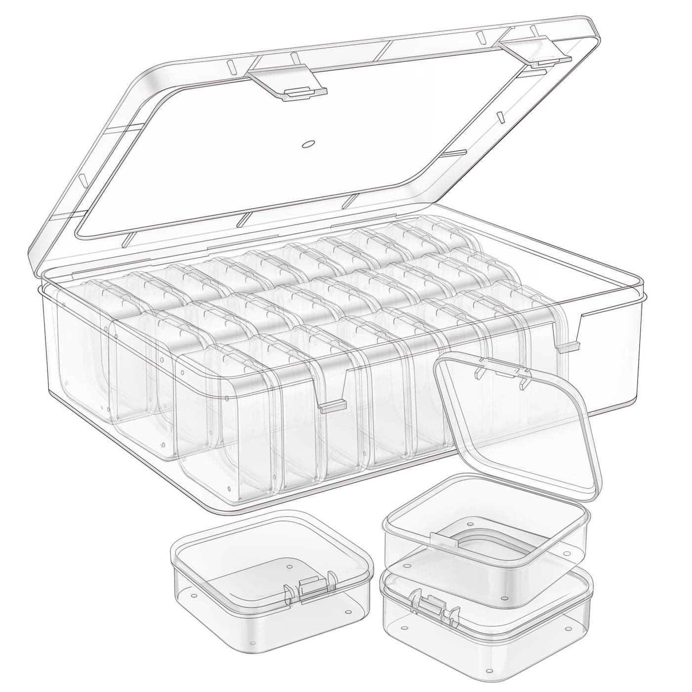 Mathtoxyz Bead Organizer Box 31Pcs Small Bead Organizers and Storage Plastic Cases Mini Clear Bead Storage Containers Boxes with Hinged Lid and Rectangle for Bracelet Making DIY Jewelry Craft Nail