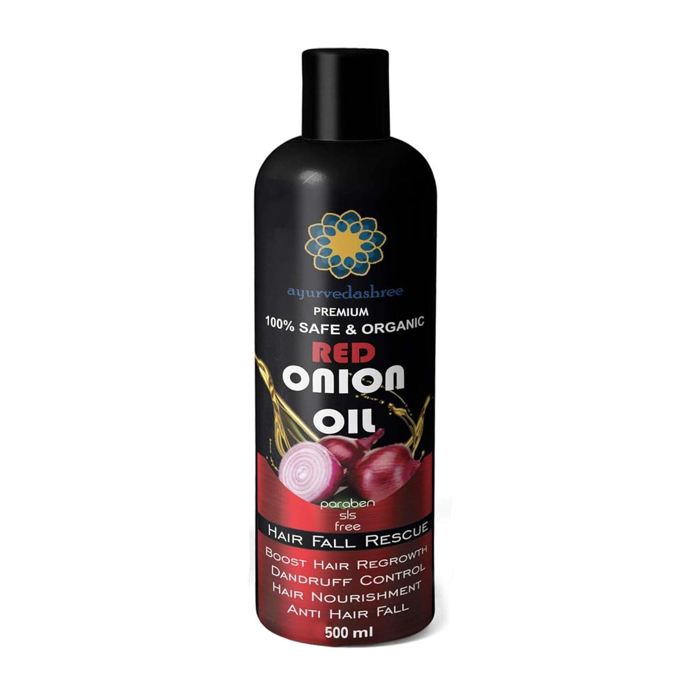 AYURVEDASHREE Red Onion Hair Oil 500 Ml with Black Seed Onion Oil Pure Argan Oil Sandalwood Oil Rose Oil