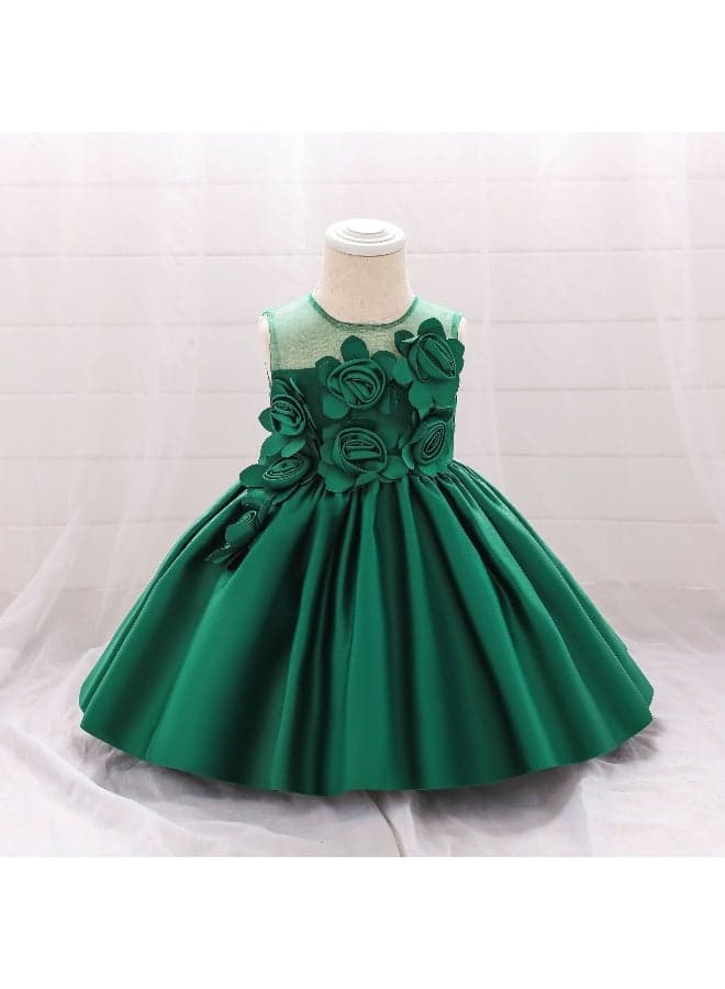 2025 New Arrival Baby's First Birthday Dress - 3D Floral Satin Children's Puff Princess Dress