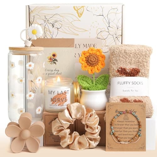 Birthday Gifts for Women Teen Girls Her Unique Happy Birthday Gift Baskets for Best Friend Sister Daughter Women Mother Gifts Box for Girls Wife Girlfriends 10pcs Cute Daisy Gift SetBrown