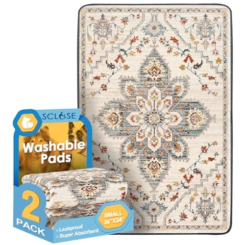 SCLOSE Washable Pee Pads for Dogs 2 Pack 36 x 24 Reusable Puppy Pads Waterproof Super Absorbent Dog Rugs Leakproof Dog Crate Pad Playpen Mat Whelping Pads White Medallion