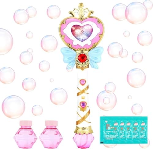 Automatic Bubble Wand for Toddler Kid Princess Toy Age 1 2 3 4 5 6 7 8 1yr Year Old Little Girl Gift Mover Maker Blower Machine Outdoor Juegos Juguetes Burbujas Nias Easter Pink