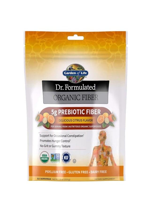 Dr Formulated Organic Fiber Supplement Powder Citrus, Sugar Free, Psyllium Free Prebiotic Superfoods, Constipation Relief and Hunger Control for Men and Women, 32 Servings