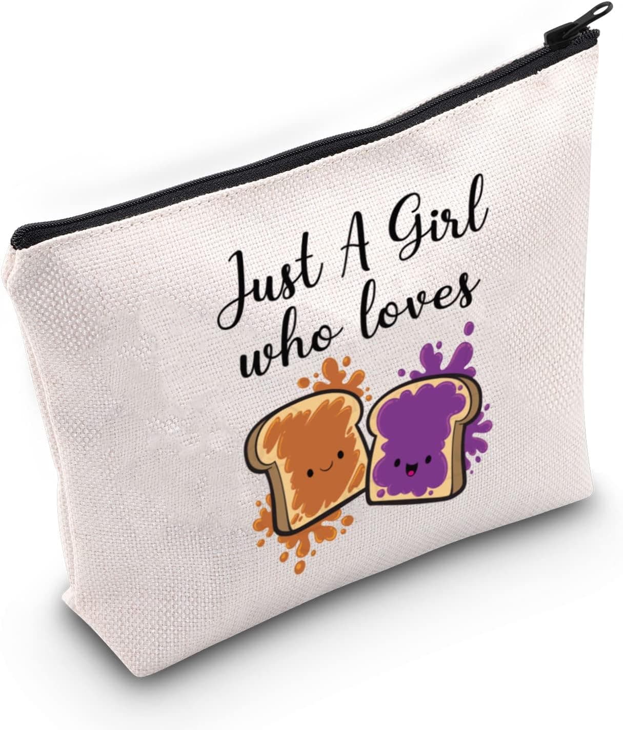 G2TUP Peanut Butter and Jelly Lover Gift Just A Girl Who Loves Peanut Butter and Jelly Makeup Bag Sandwich Lover Cosmetic Bag (Peanut Butter and Jelly White Bag)