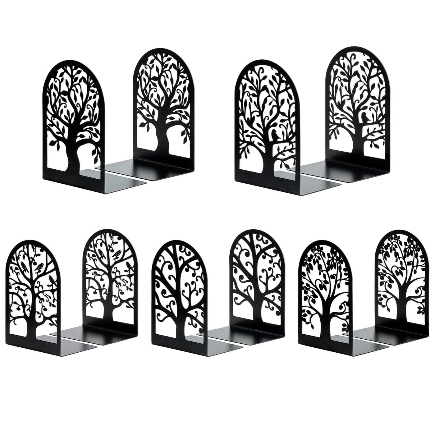 HappyHapi Book Ends Metal Bookends for Shelves Modern Tree Book Ends Decorative Heavy Duty Book Holders Book Stoppers for Home Office Decor 69x47x35 5 Pairs10 Pcs