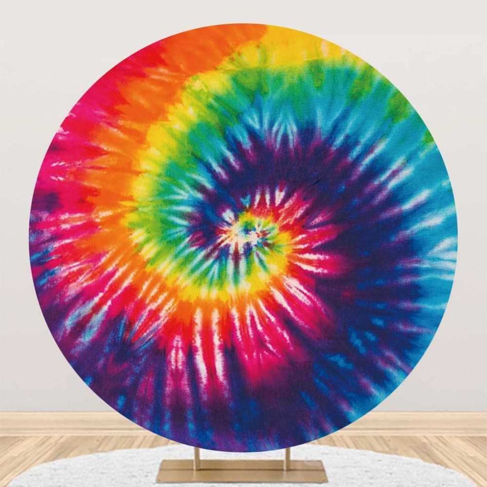Renaiss 7x7ft Psychedelic Round Backdrop Covers for Photoshoot Man Woman Portrait Trippy Hippie Colorful Tie Dye Spiral Circle Photography Background Abstract Chic Party Decors Photo Booth Props